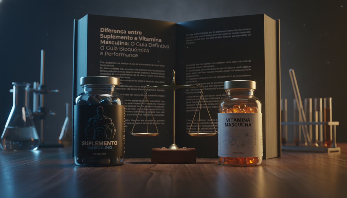 diferença entre suplemento e vitamina masculina - Imagem de destaque: Diferença entre Suplemento e Vitamina Masculina: O Guia Definitivo de Bioquímica e Performance
