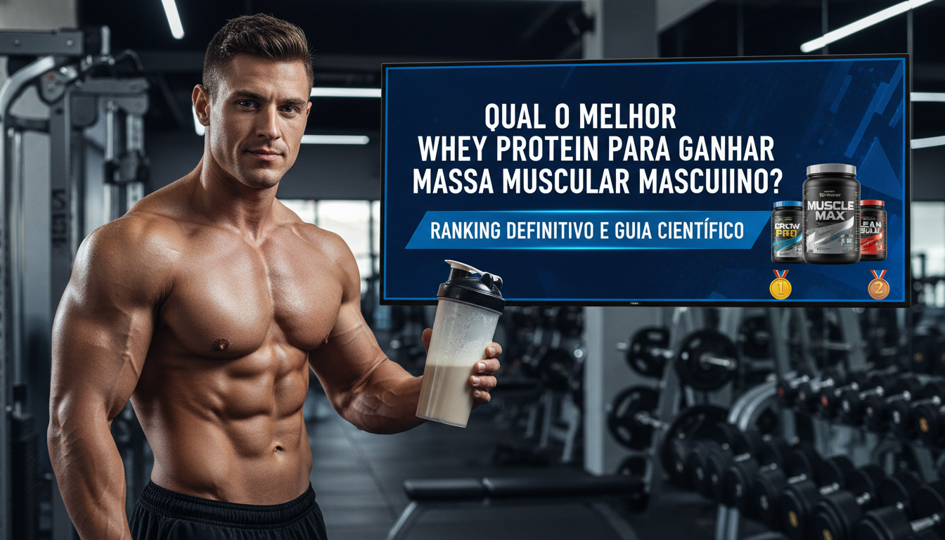 Qual o Melhor Whey Protein para Ganhar Massa Muscular Masculino - Imagem de destaque: Qual o Melhor Whey Protein para Ganhar Massa Muscular Masculino? Ranking Definitivo e Guia Científico 2025