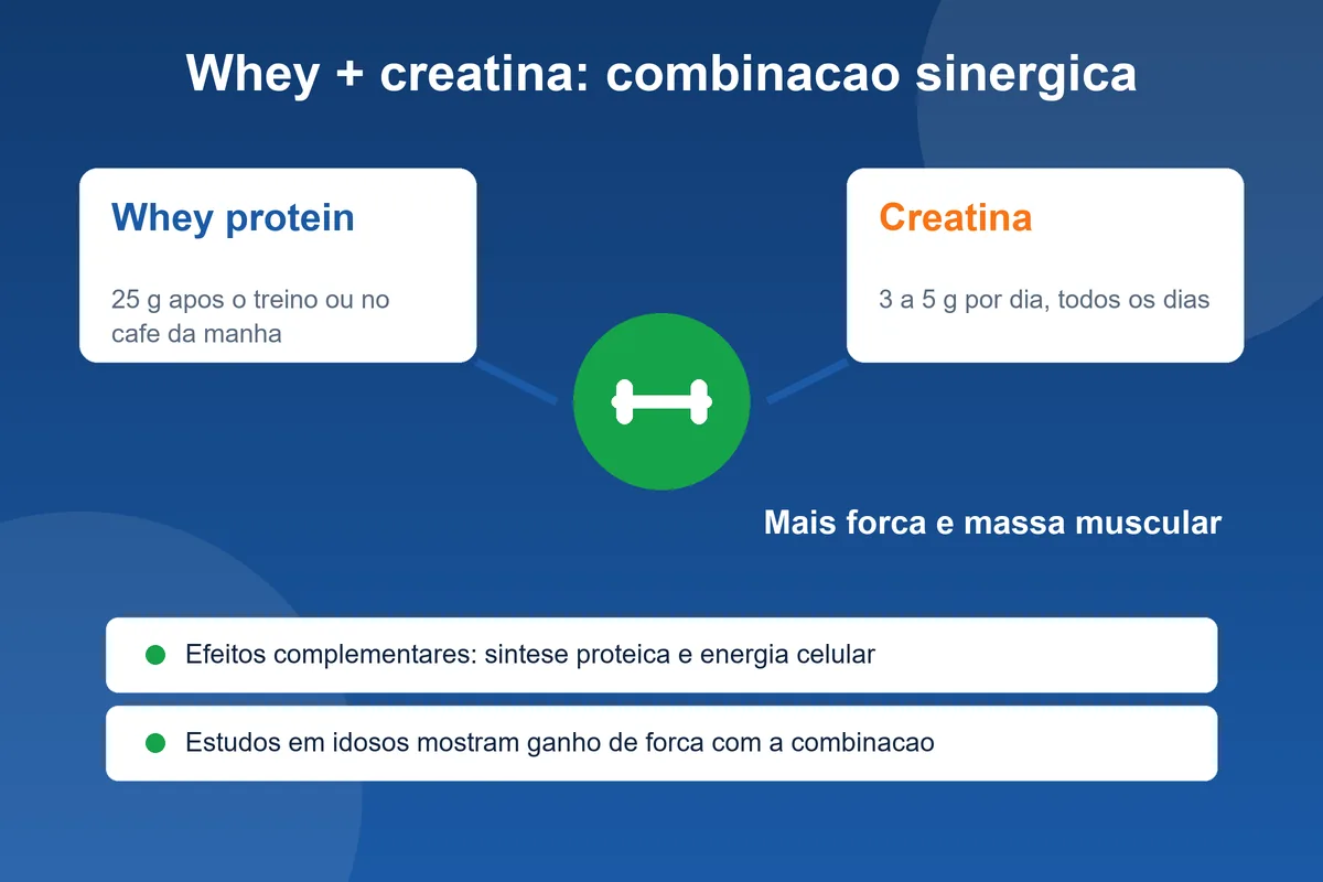 Combinacao de whey protein e creatina para idosos com doses diarias e efeitos complementares no musculo